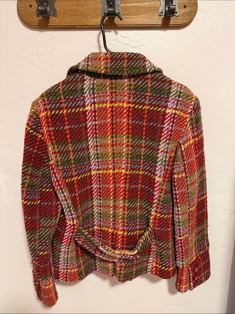 Mixit Red Multi Plaid Double-Breasted Pea Coat - Picture 3 of 5
